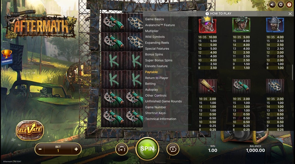 Screenshot from the Paytable of Aftermath