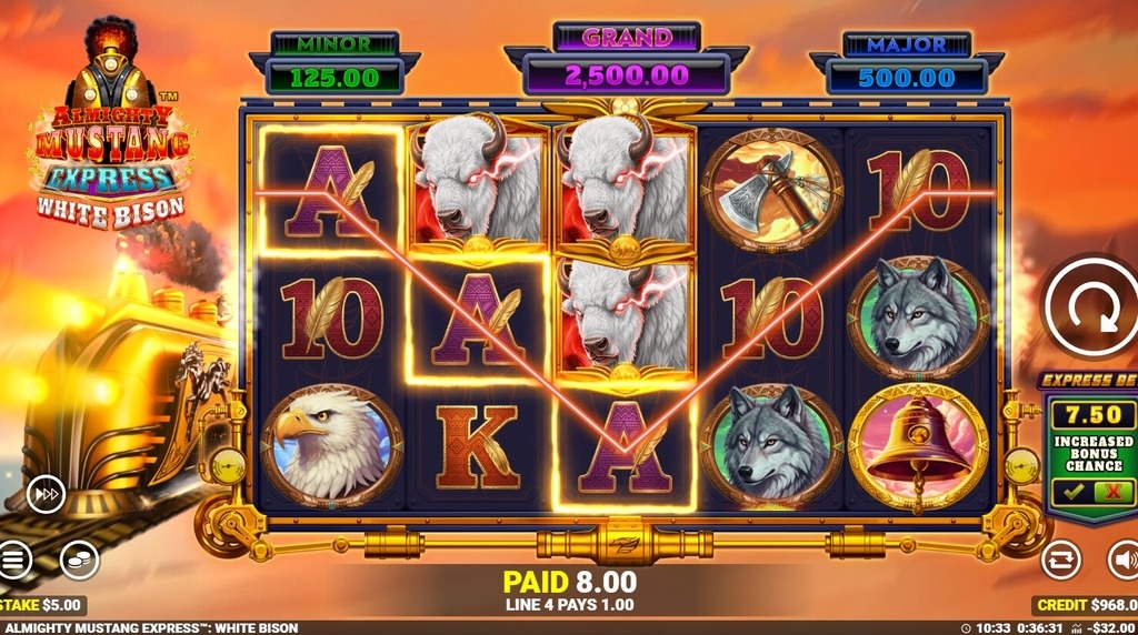 Screenshot from the New Almighty Mustang Express 2 Slot by Blueprint Gaming