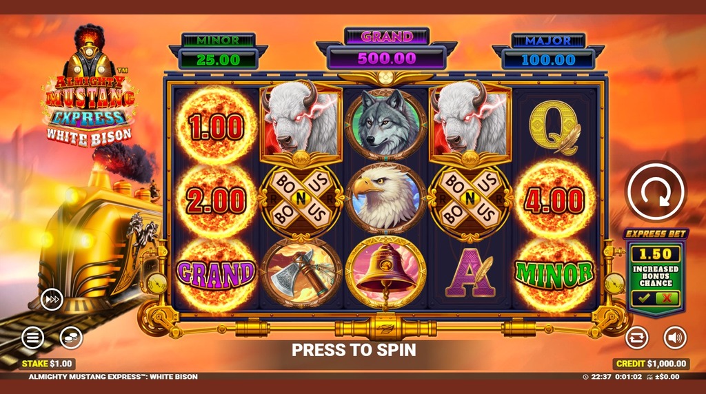 Screenshot della nuova slot Almighty Mustang Express 2 di Blueprint Gaming