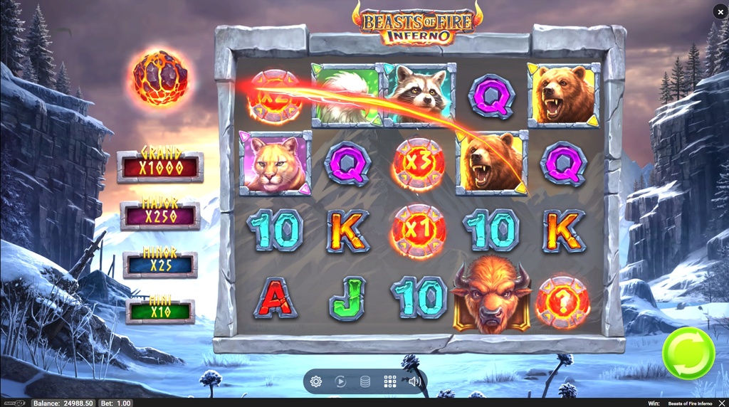 Screenshot fra den Nye Beasts of Fire Inferno Slot af Play’n GO