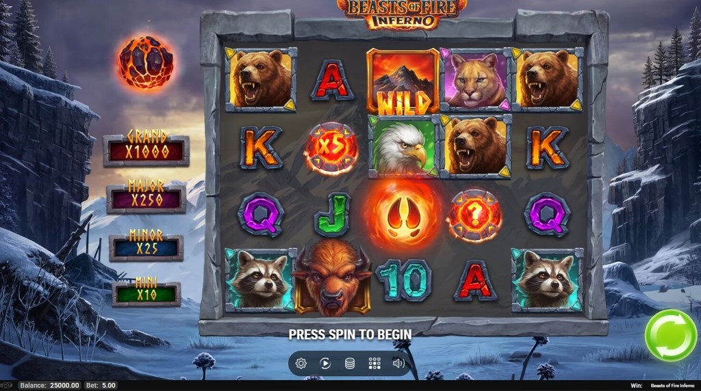 Screenshot from the New Beasts of Fire Inferno Slot by Play'n GO