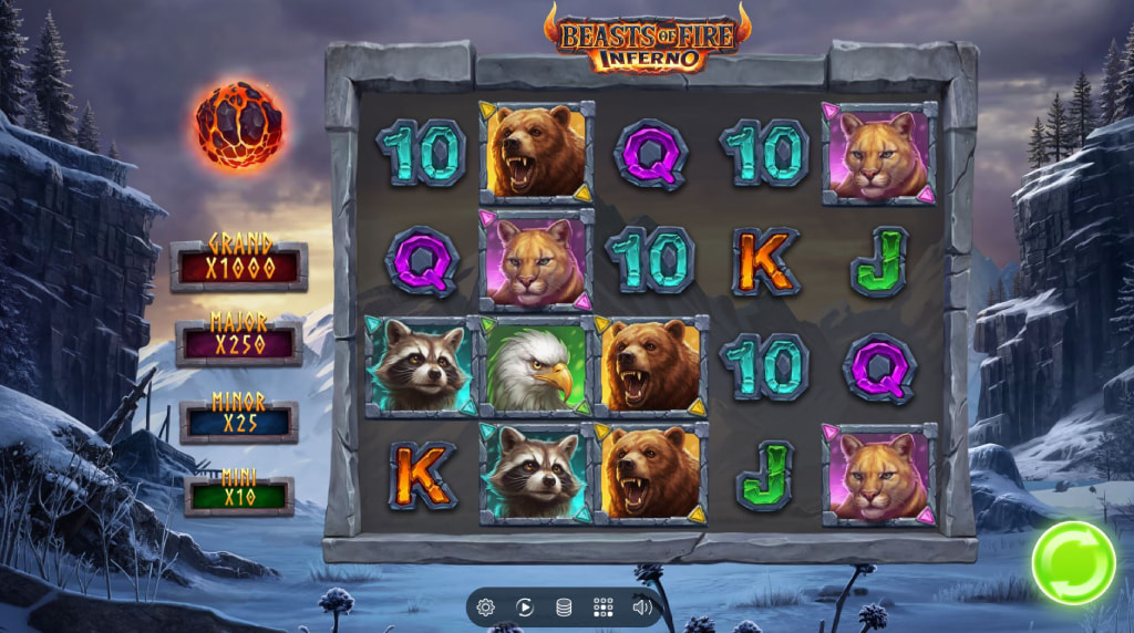 Screenshot van de nieuwe Beasts of Fire Inferno slot van Play'n GO