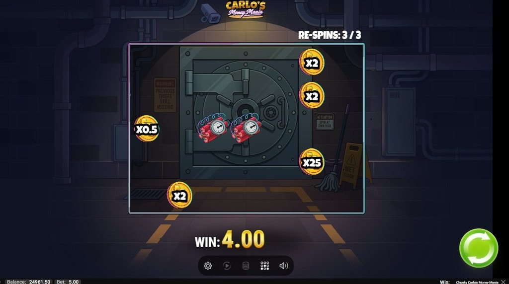 Screenshot from the Big Heist Respins of Chunky Carlo's Money Mania