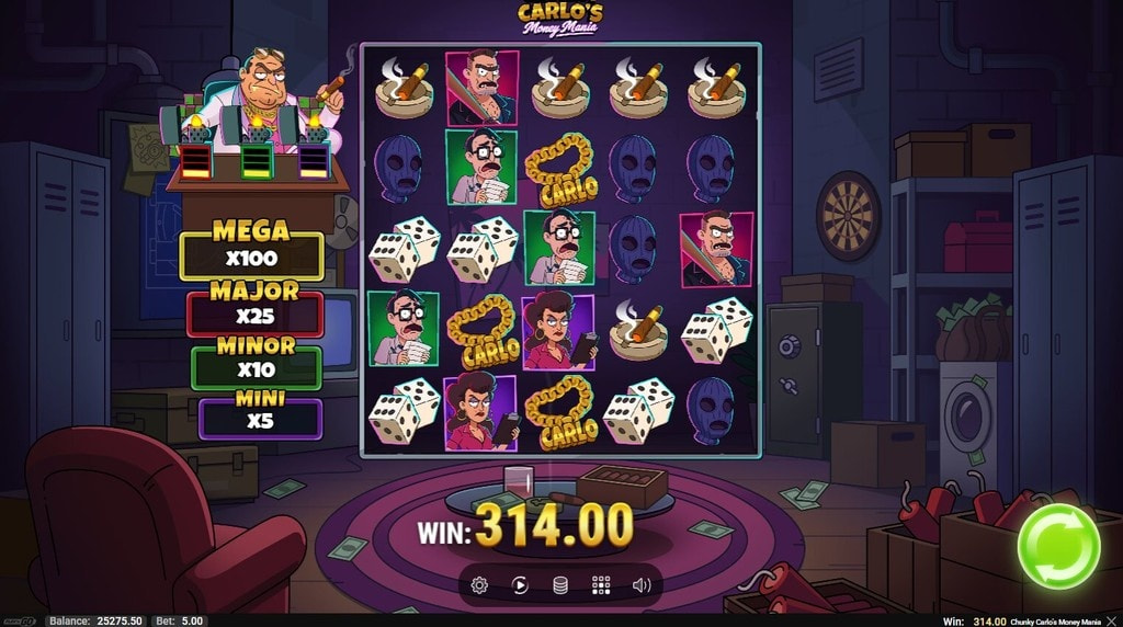 Screenshot from the New Chunky Carlo's Money Mania Slot by Play'n GO