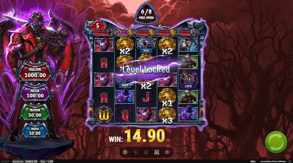 Screenshot from the free spins bonus of Cursed Moon Power Collection