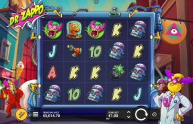 Screenshot van de nieuwe Dr Zappo slot van Hacksaw Gaming