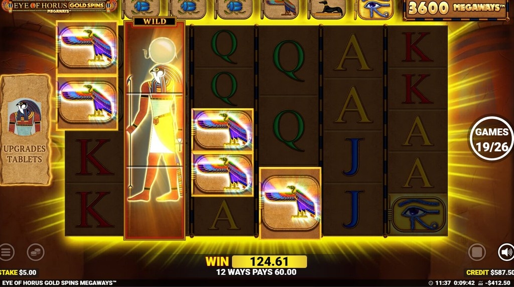Screenshot from the free spins bonus of Eye of Horus Gold Spins Megaways