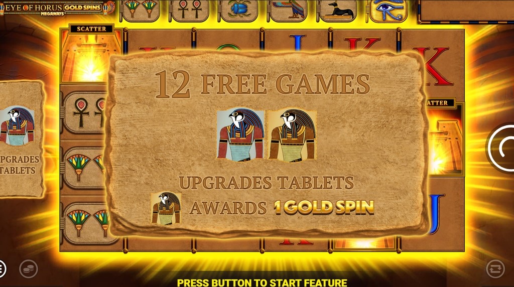 Screenshot della funzione bonus attivata su Eye of Horus Gold Spins Megaways