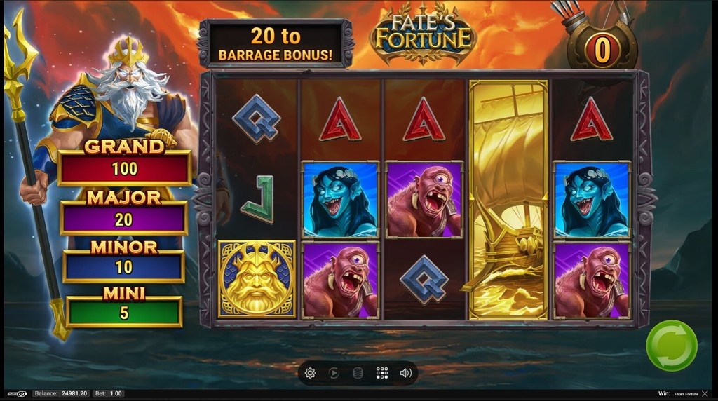 Screenshot from the Barrage Bonus Feature of Fate's Fortune