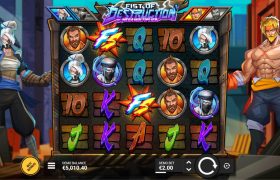 Screenshot van de nieuwe Fist of Destruction Megamultiplier slot van Hacksaw Gaming