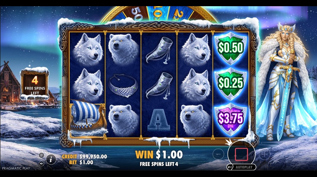 Screenshot from the Free Spins Round of Freya 1000