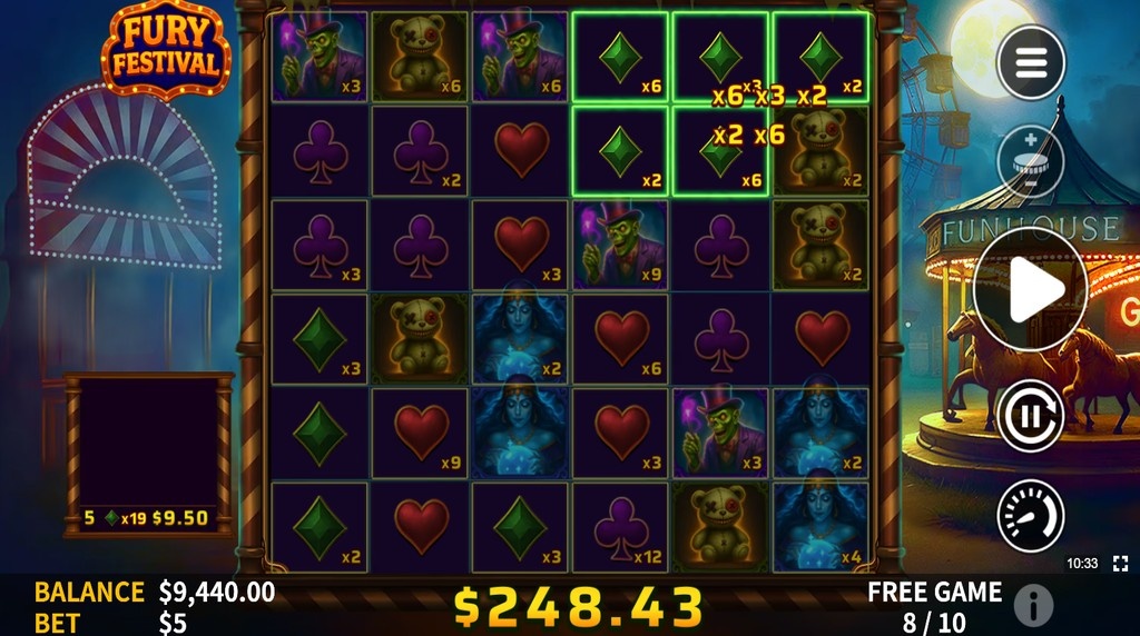 Screenshot from the free spins bonus of Fury Festival