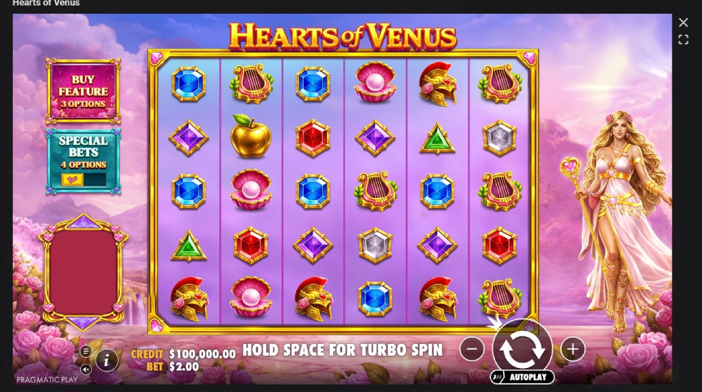 Screenshot cu noul slot Hearts of Venus dezvoltat de Pragmatic