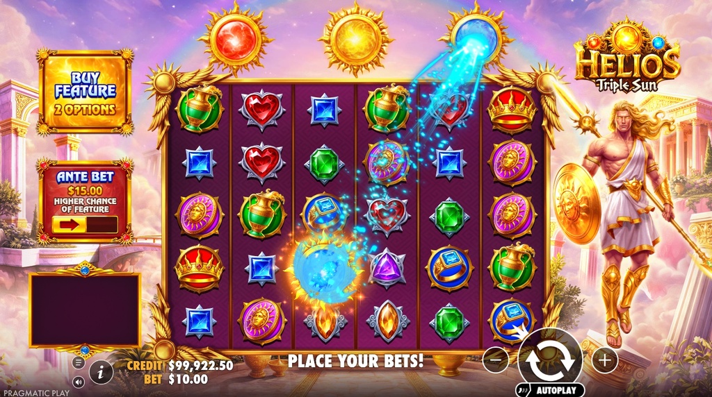 Screenshot fra den Nye Helios Triple Sun Slot af Pragmatic Play