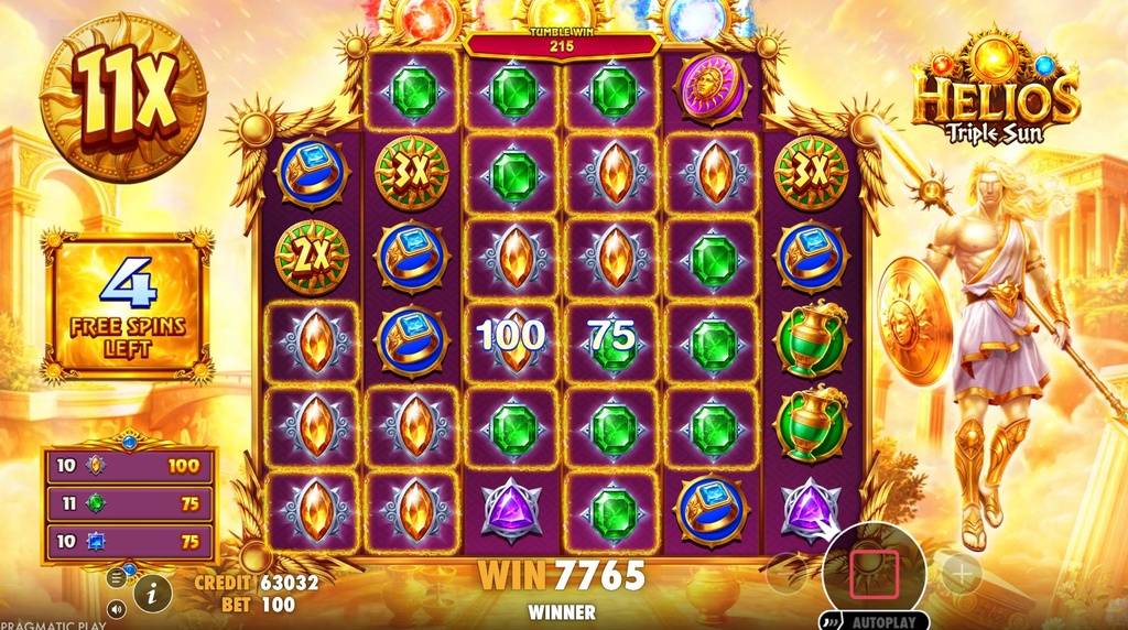Screenshot van Helios Triple Sun Bonusronde