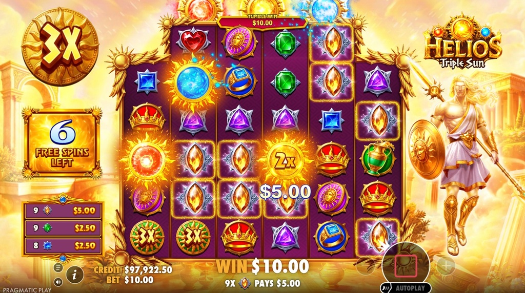 Skærmbillede af Free Spins i Helios Triple Sun