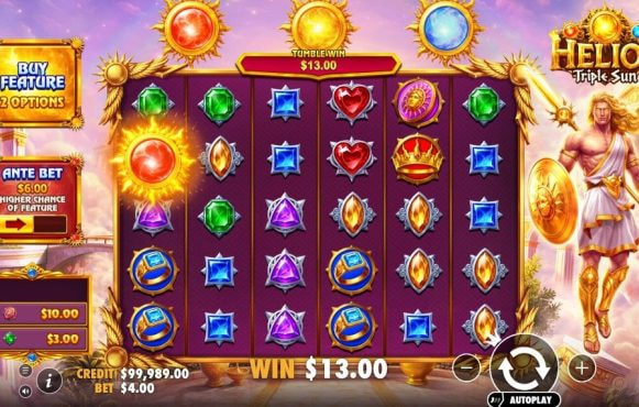 Screenshot from the New Helios Triple Sun Slot by Pragmatic Play