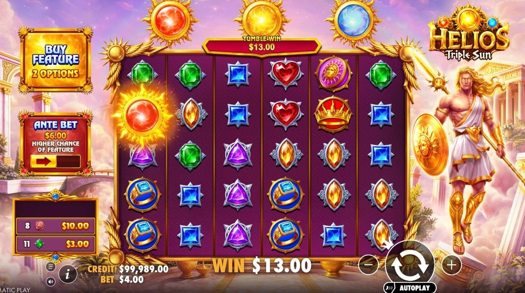 Screenshot from the New Helios Triple Sun Slot by Pragmatic Play