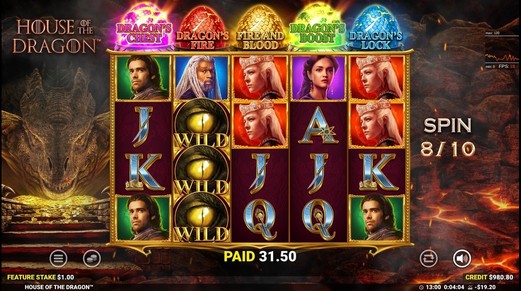 Screenshot from the Dance of the Dragons Free Spins Round of House of the Dragon