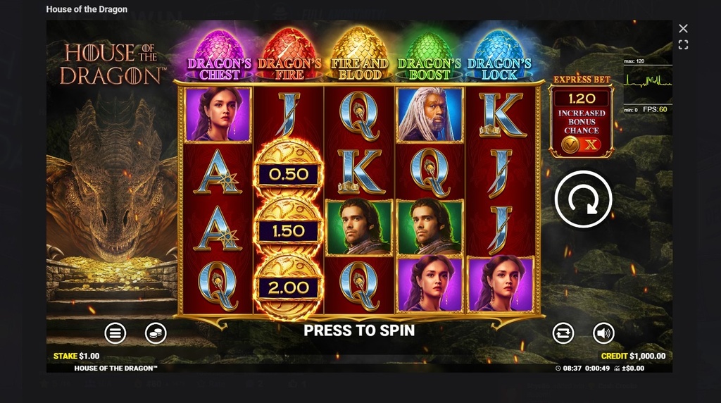 Screenshot cu noul slot House of the Dragon dezvoltat de Blueprint Gaming