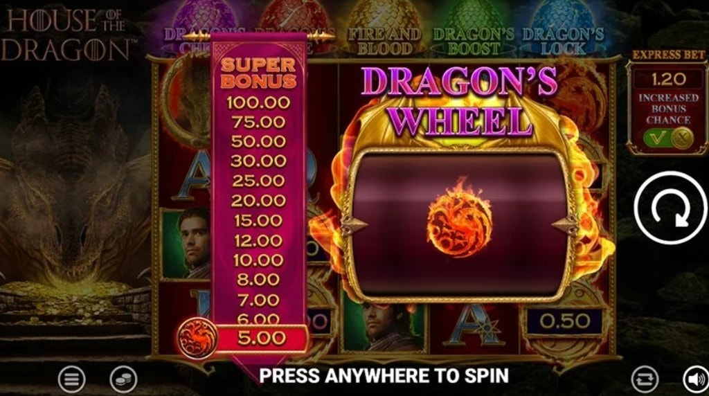 Screenshot della funzione Dragon’s Wheel attivata su House of the Dragon
