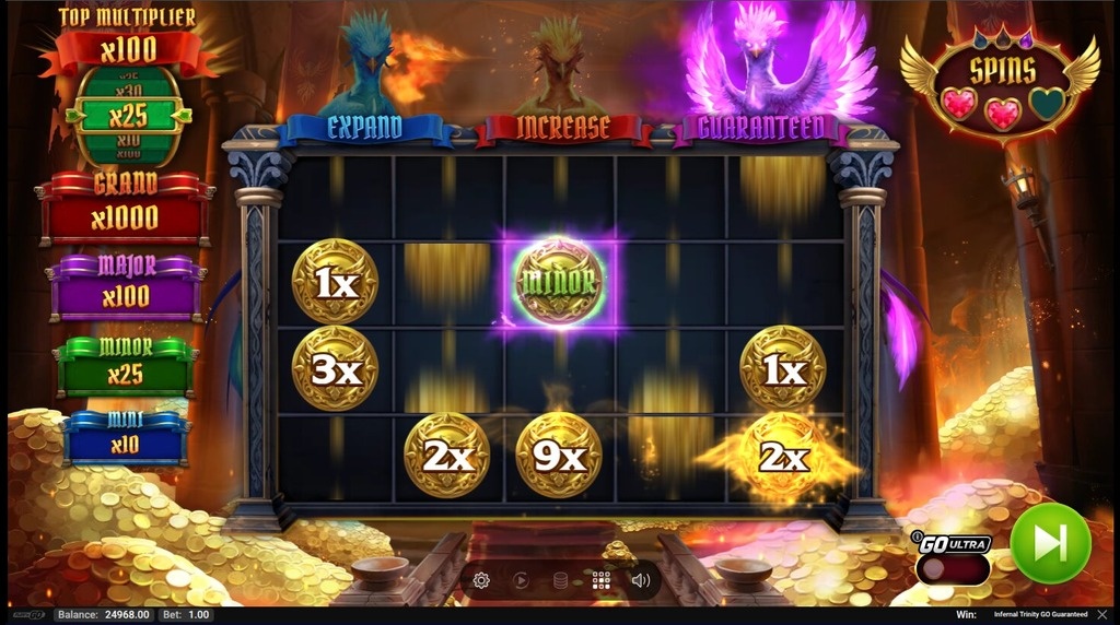 Screenshot from the Hold’n Spin Respin Round of Infernal Trinity