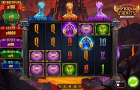 Screenshot van de nieuwe Infernal Trinity slot van Play'n GO