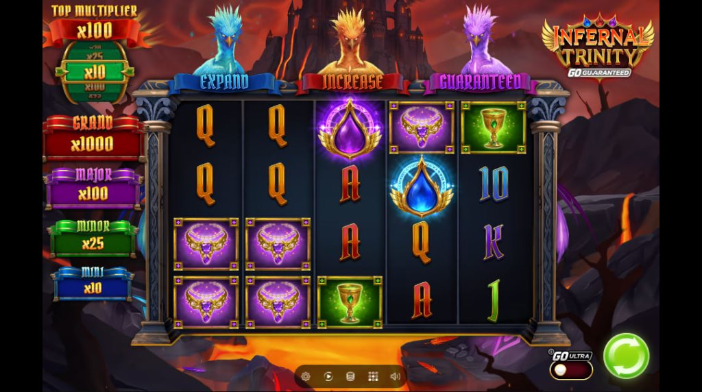 Screenshot van de nieuwe Infernal Trinity slot van Play'n GO