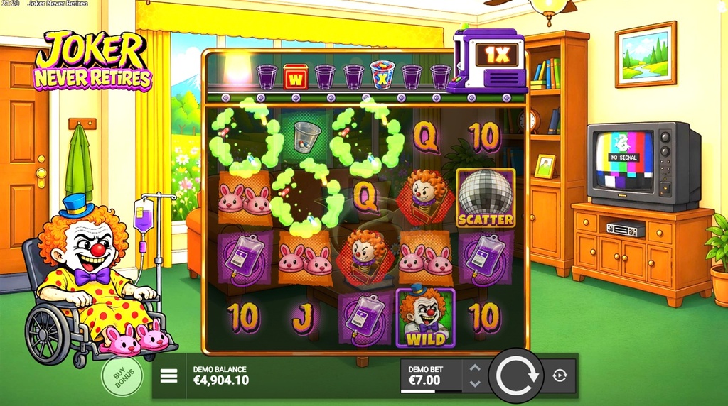 Screenshot fra den Nye Joker Never Retires Slot af Bullshark Gaming