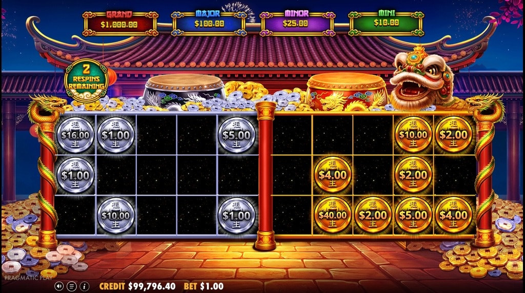Screenshot from the Hold & Spin Respin Round of Lucky Drums 88