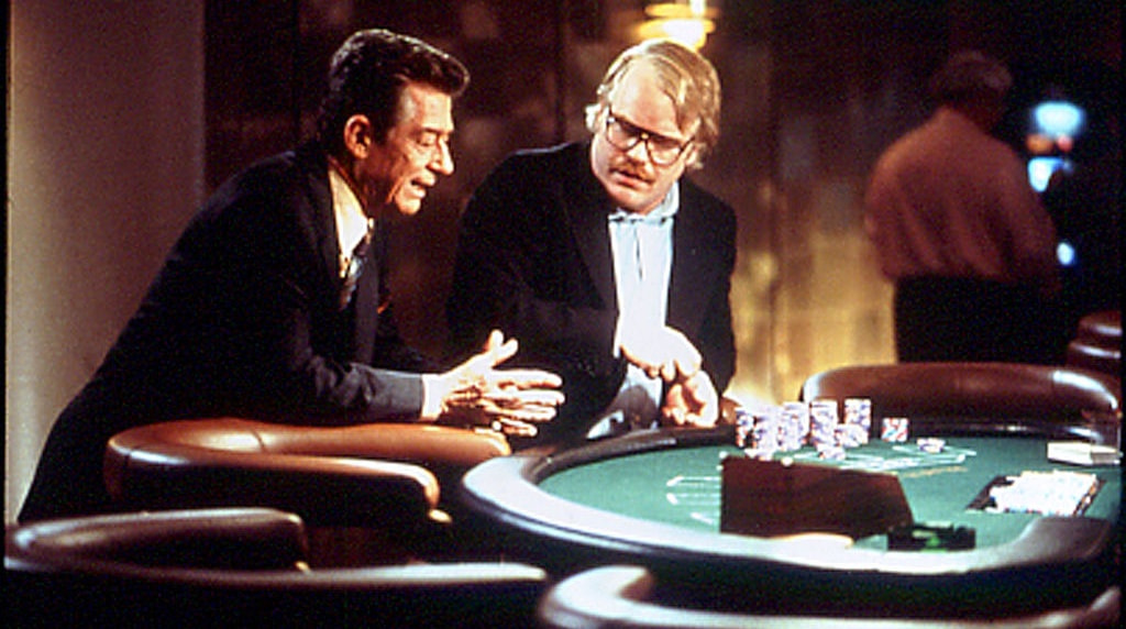 Actors John Hurt and Philip Seymour Hoffman Filming ‘Owning Mahowny’.