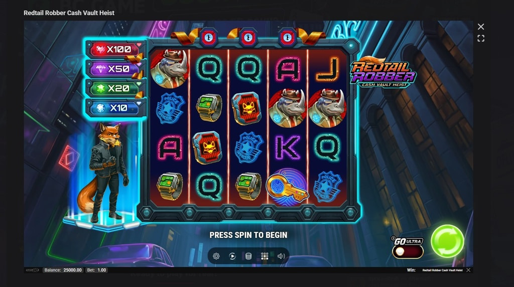 Screenshot cu noul slot Redtail Robber Cash Vault Heist dezvoltat de Play’n GO
