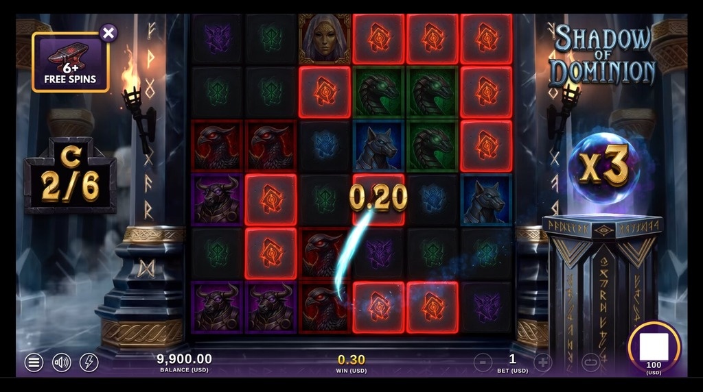 Screenshot from the Free Spins Round of Shadow of Dominion
