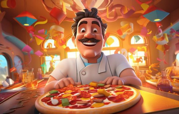Un bucătar și o pizza