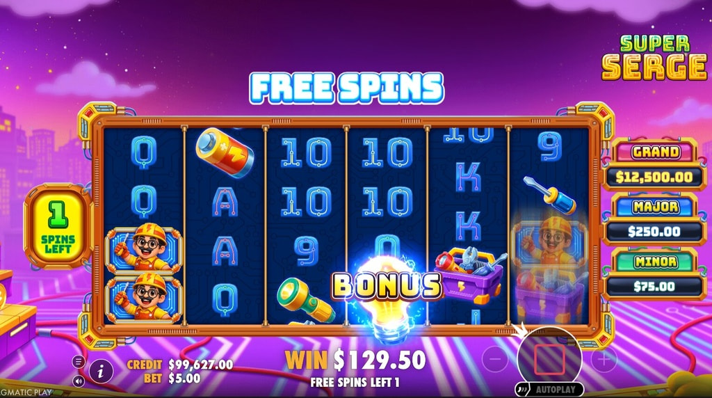 Screenshot from the free spins game of Super Serge