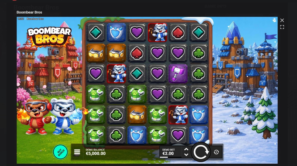 Screenshot cu noul slot Boombear bros dezvoltat de Bullshark games