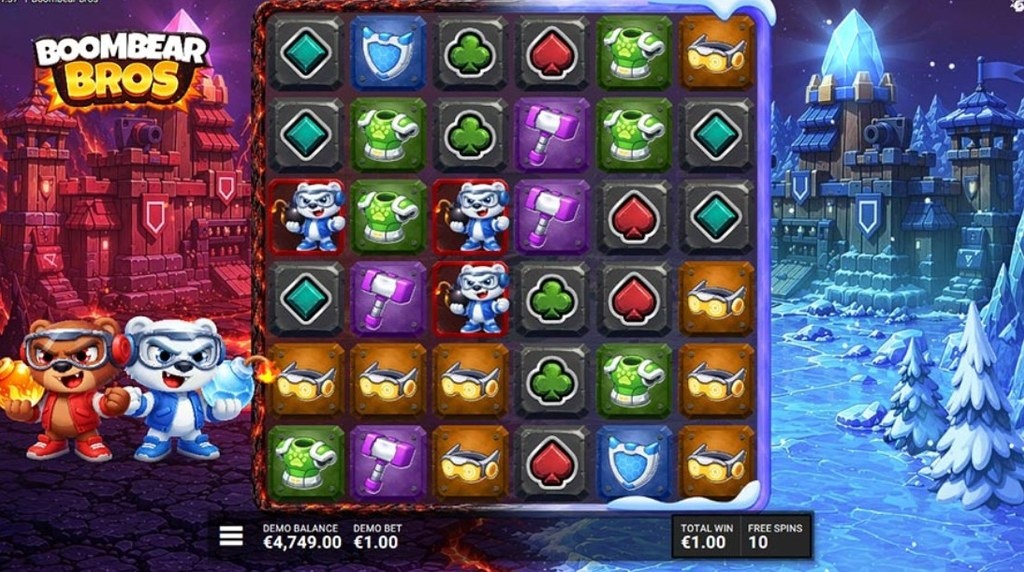 Screenshot della funzione bonus attivata su Boombear Bros