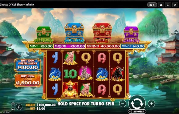 Screenshot cu noul slot Chests of Cai Shen Infinity dezvoltat de Pragmatic