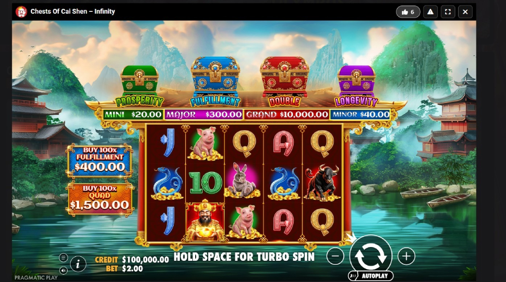Screenshot cu noul slot Chests of Cai Shen Infinity dezvoltat de Pragmatic
