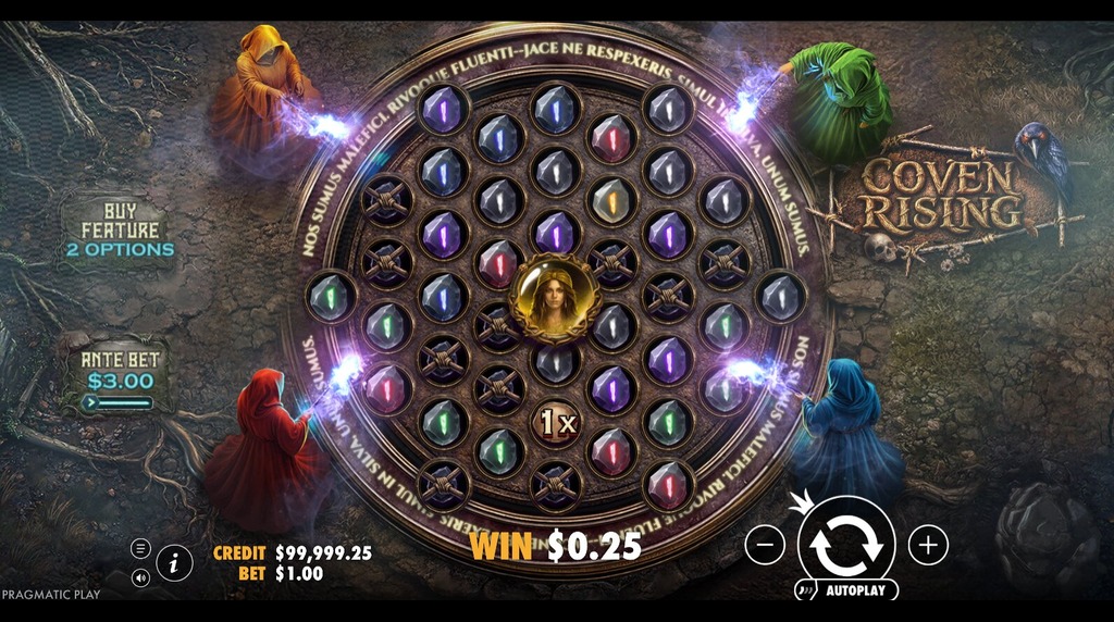 Screenshot from the New Coven Rising Game by Pragmatic Play