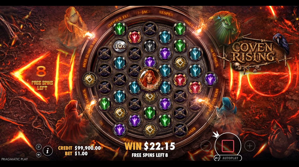 Screenshot from the Free Spins Round of Coven Rising