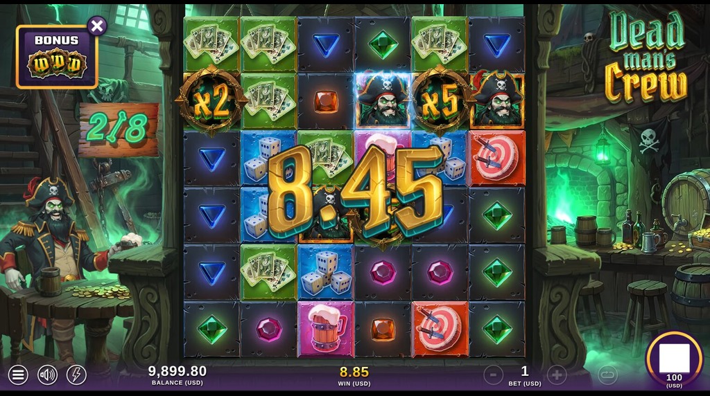 Screenshot from the Free Spins Round of Dead Man's Crew