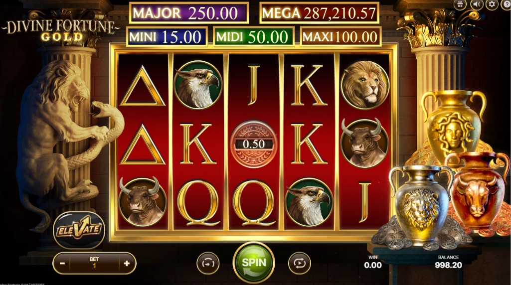 Divine Fortune Gold slot by NetEnt with five jackpot prizes