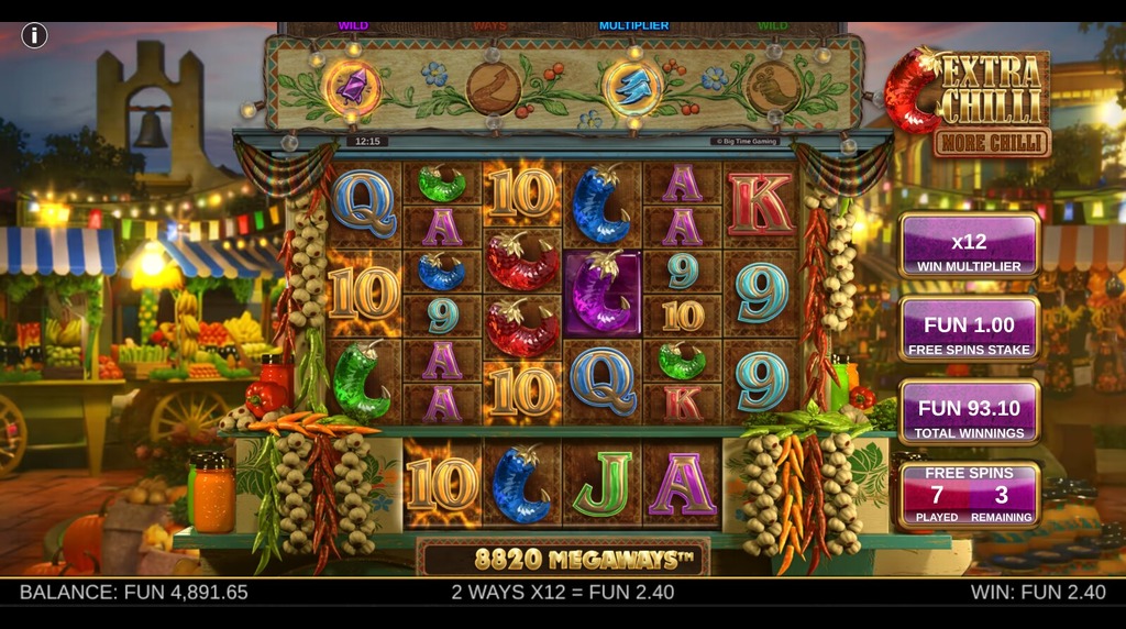 Screenshot from the Free Spins Round of Extra Chilli More Chilli