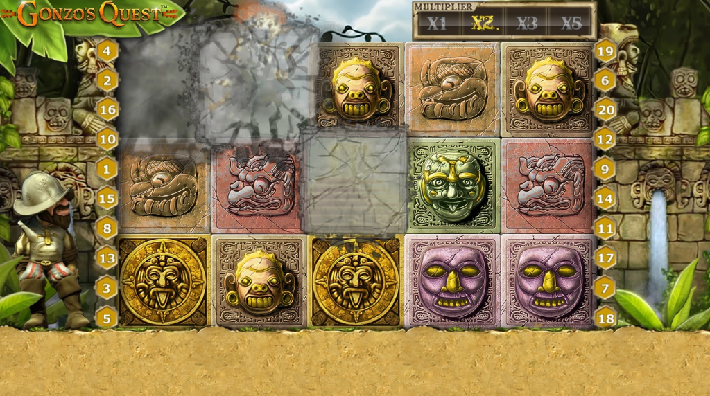 Screenshot fra den Nye Gonzo’s Quest Slot af NetEnt