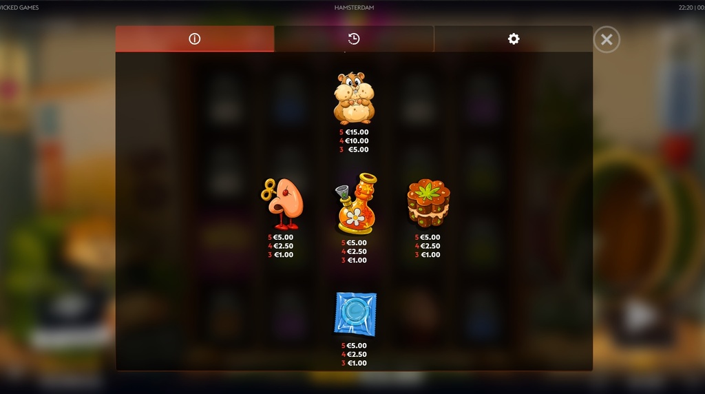 Screenshot af udbetalingstabellen i Hamsterdam