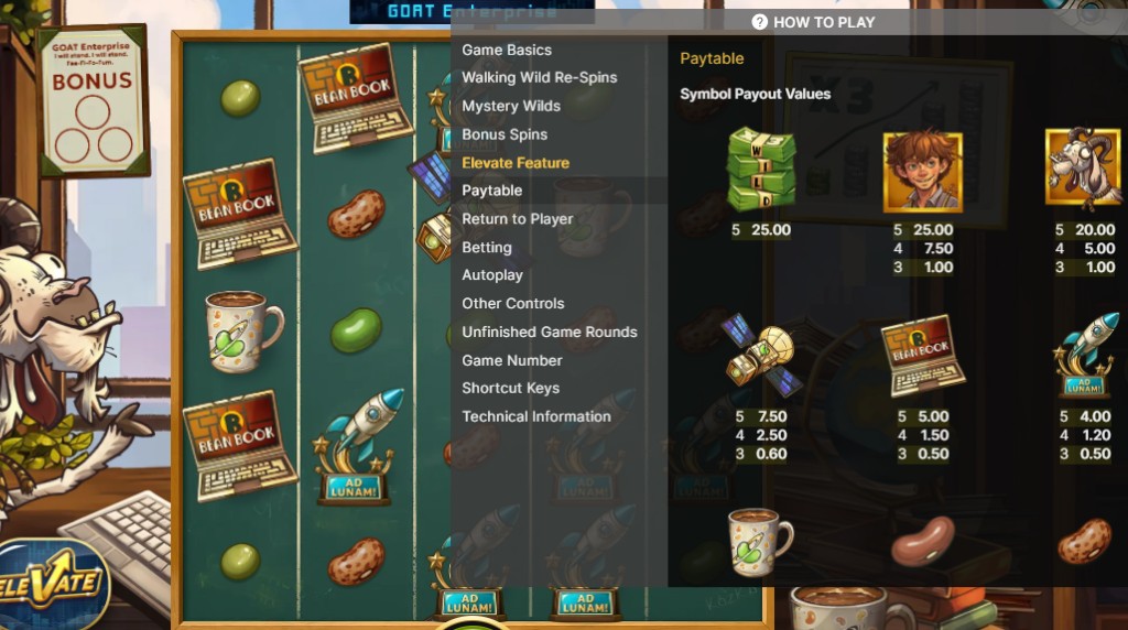 Screenshot from the paytable of Jack and the Beanstalk 2