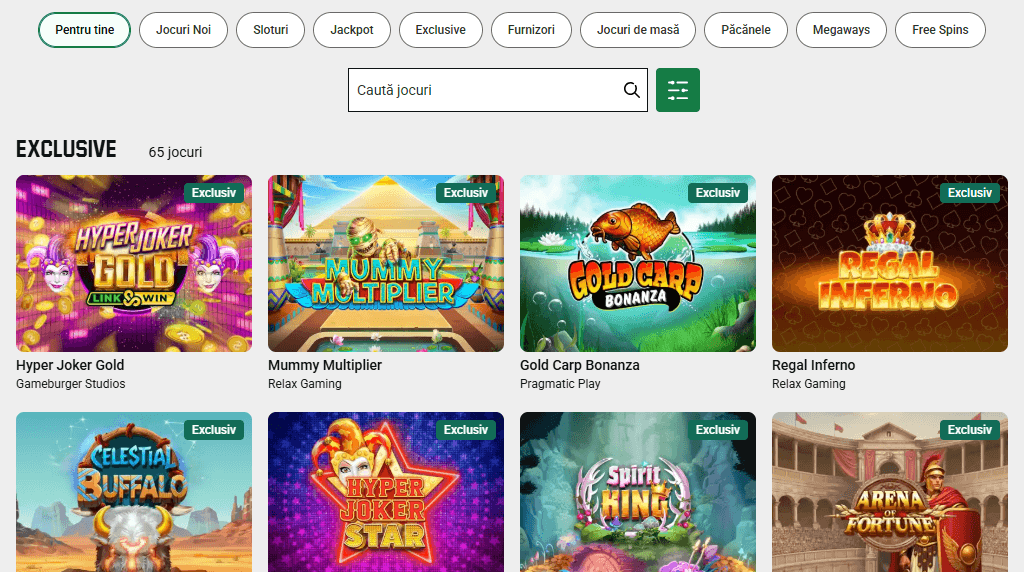 Jocuri de cazinou exclusive la Unibet