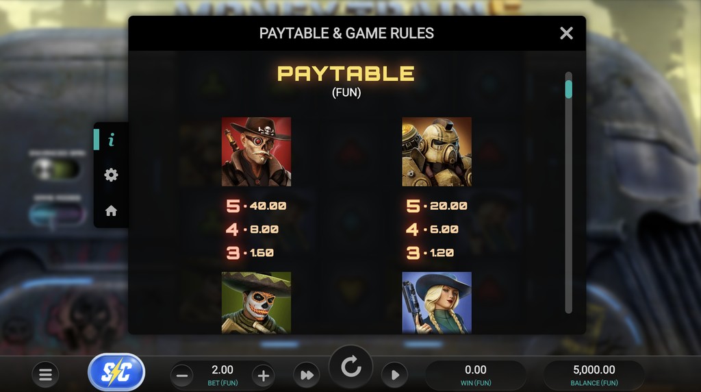 Screenshot from the Paytable of Money Train 5