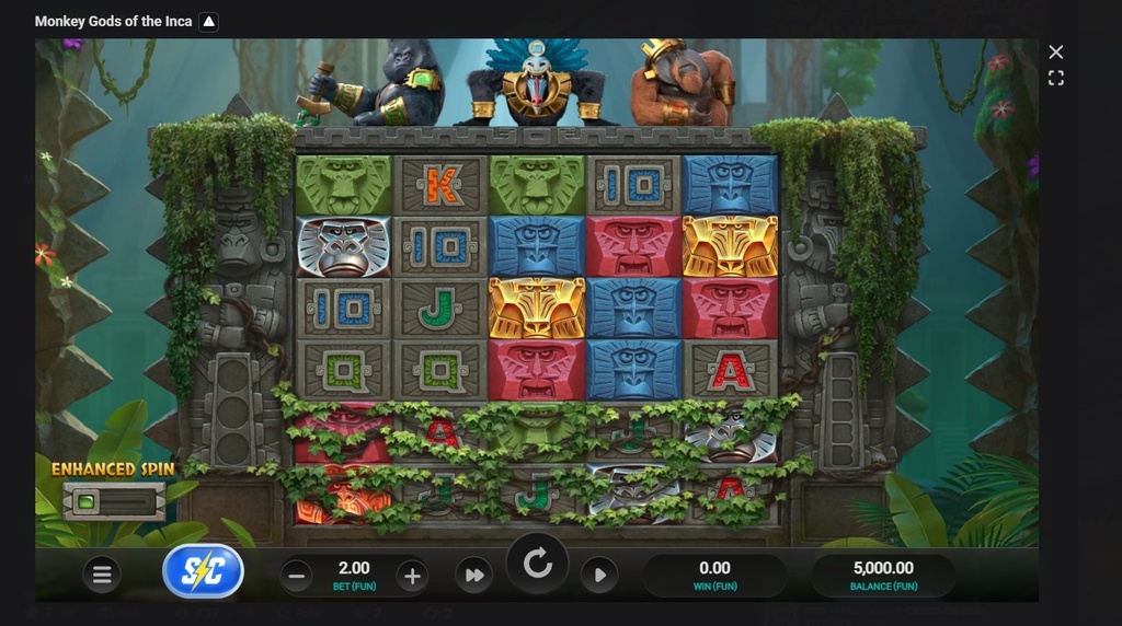 Screenshot cu noul slot Monkey Gods of the Inca dezvoltat de Relax Gaming
